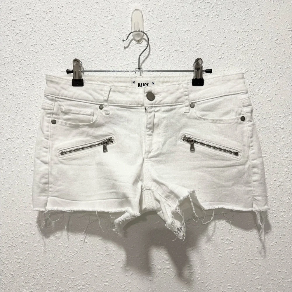 PAIGE indio Zippered Cut-Off Distressed Jean Shorts 27